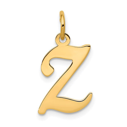 14k Yellow Gold Script Letter Z Initial Charm Pendant for Women