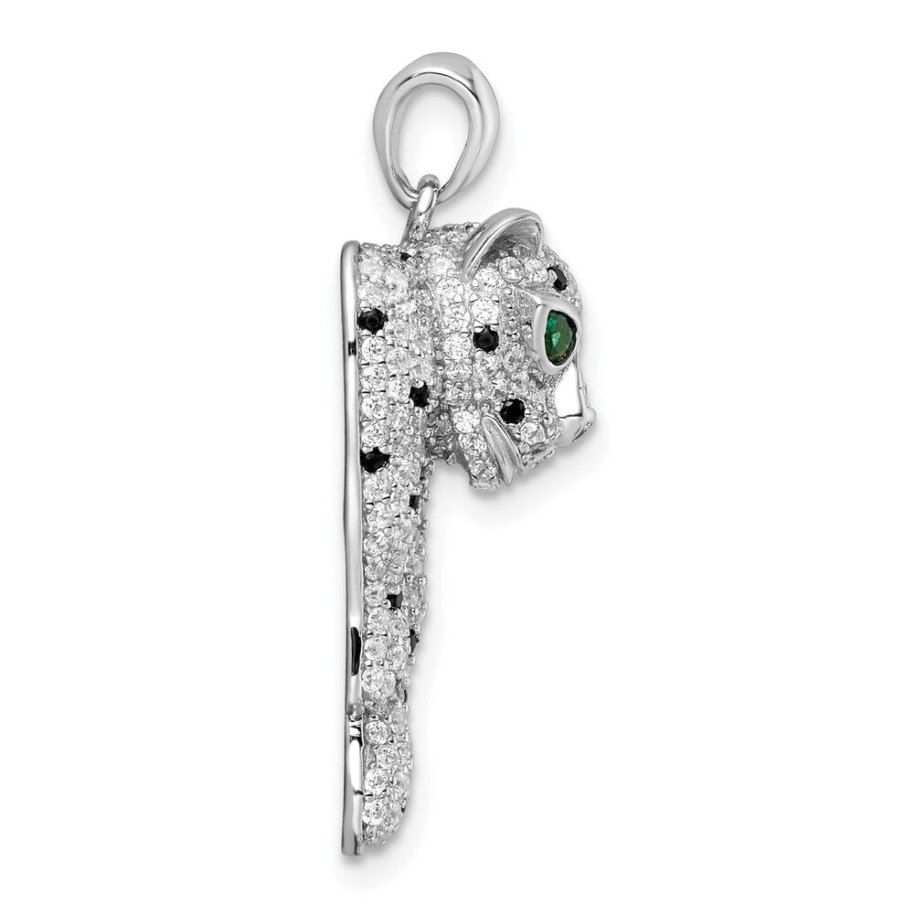 Sterling Silver Blk/White Rhodium-plated Polished Cubic Zirconia Cheetah Pendant