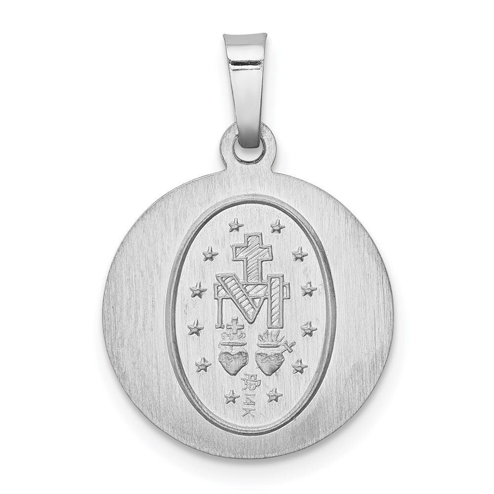 14k White Gold Polished / Satin Miraculous Medal Hollow Pendant for Women