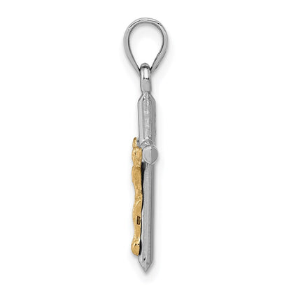 14k Two-tone Gold Hollow Crucifix Charm Pendant for Women