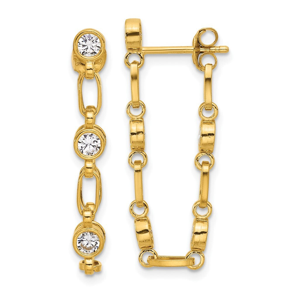 Sterling Silver Gold-tone Bezel Cubic Zirconia Post Dangle Earrings