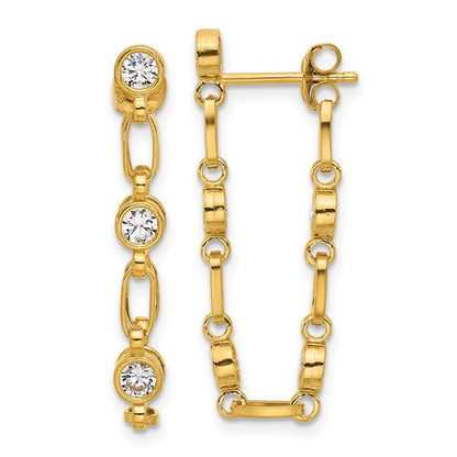Sterling Silver Gold-tone Bezel Cubic Zirconia Post Dangle Earrings