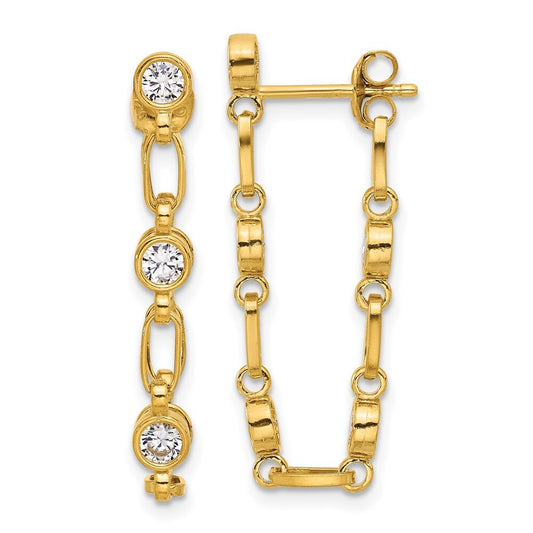Sterling Silver Gold-tone Bezel Cubic Zirconia Post Dangle Earrings