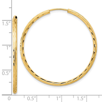 14k Yellow Gold Polished and Satin Diamond-Cut 2mm Endless Hoop Earrings