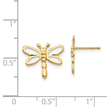 14k Yellow Gold Dragonfly Stud Earrings Gift for Women