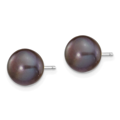 14k White Gold 8-9mm Black Button Freshwater Cultured Pearl Stud Earrings