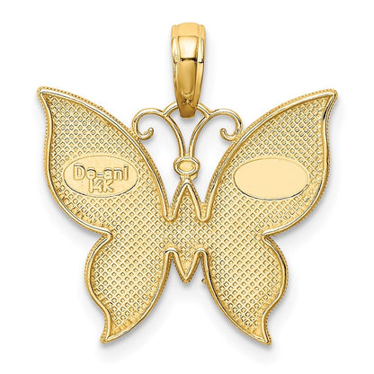14k Yellow Gold Rhodium Butterfly Pendant