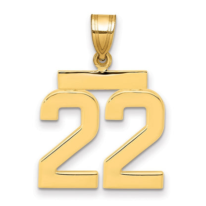 14k Yellow Gold Medium Polished Number 22 Charm Pendant