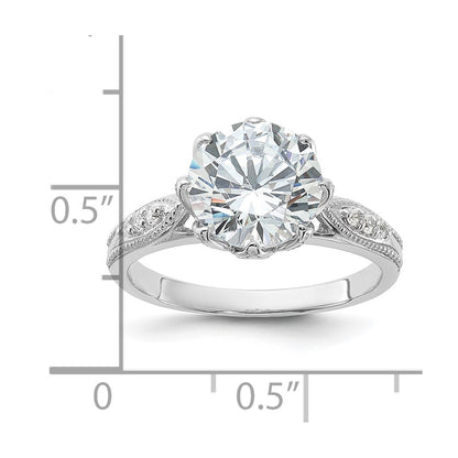 Sterling Silver Rhodium-plated 9mm Cubic Zirconia Ring Size 8