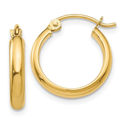 14k Yellow Gold Round Tube Hoop Earrings Gift for Women