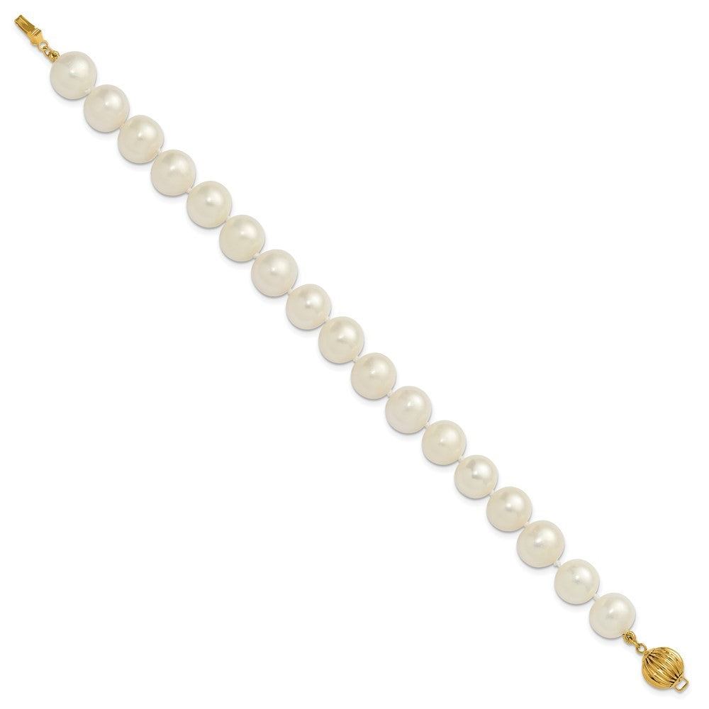 14k Yellow Gold  9-10mm Near-Round White Freshwater Cultured Pearl 7.5" Bracelet