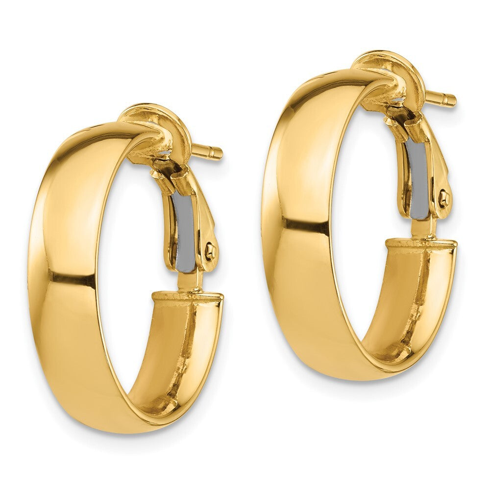 14k Yellow Gold High Polished 5mm Omega Back Hoop Earrings Gift for Women