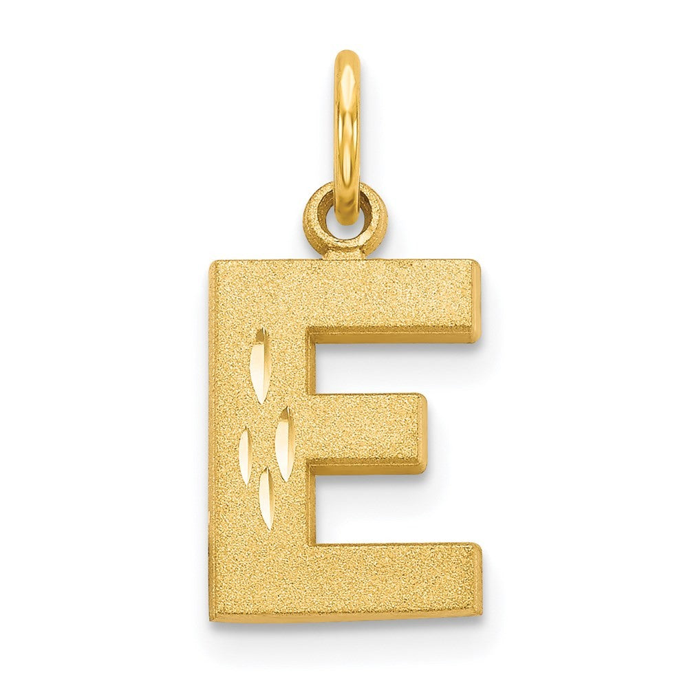 14k Yellow Gold Satin Diamond-cut Letter E Initial Charm Pendant
