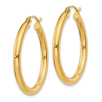14k Yellow Gold Polished 3mm Tube Hoop Earrings