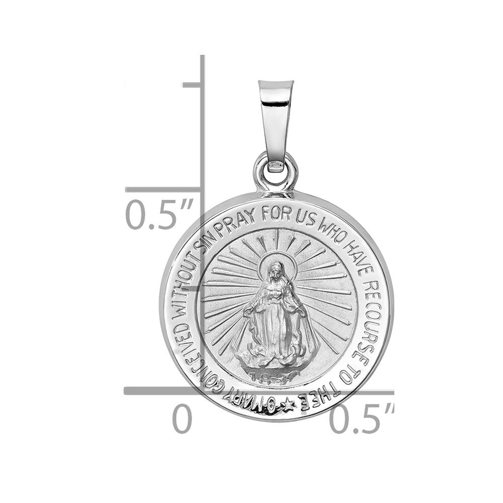 14k White Gold Polished / Satin Miraculous Medal Hollow Pendant for Women