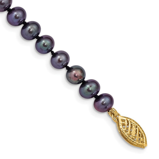 14k Yellow Gold 5-6mm Black Near-Round Freshwater Cultured Pearl 7.5" Bracelet