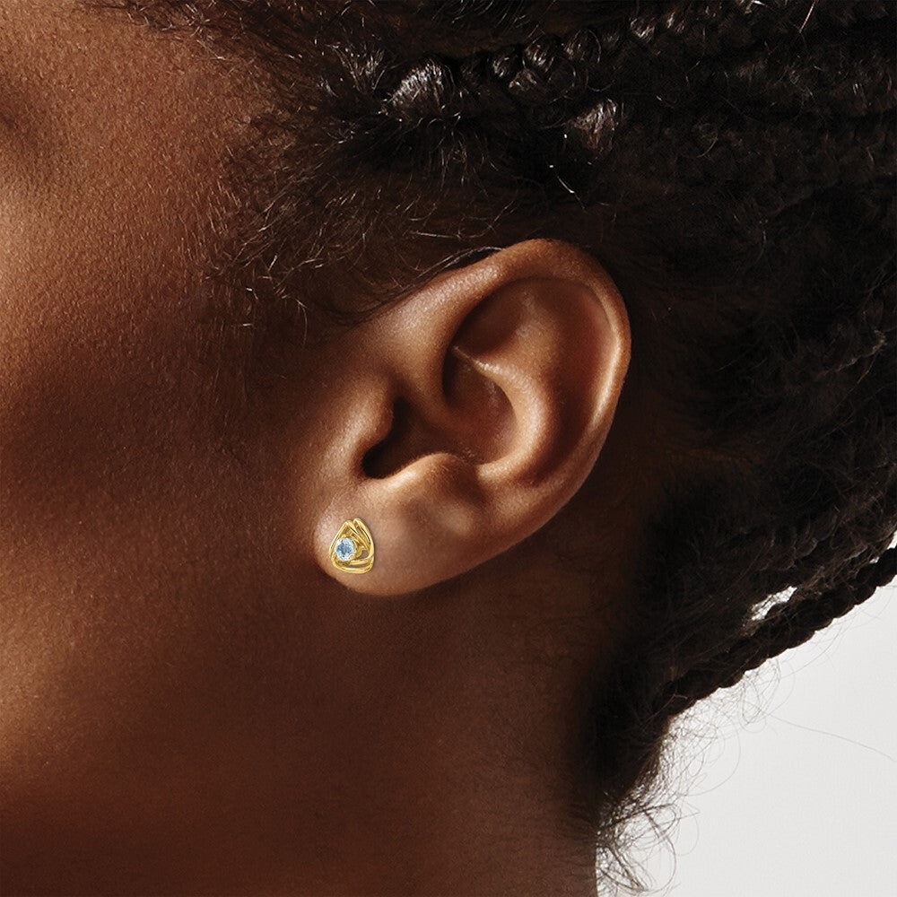 14k Yellow Gold Blue Topaz Stud Earrings Gift for Women