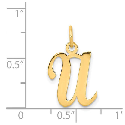 14k Yellow Gold Script Letter U Initial Charm Pendant for Women