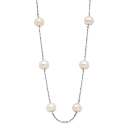 14k White Gold 6-7mm White Freshwater Cultured Pearl 12-Station 18 inch Necklace