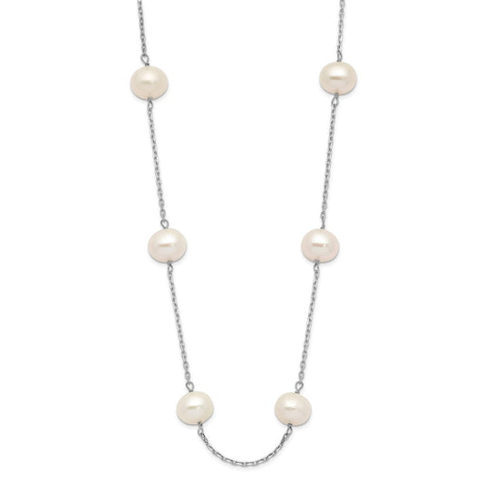 14k White Gold 6-7mm White Freshwater Cultured Pearl 12-Station 18 inch Necklace