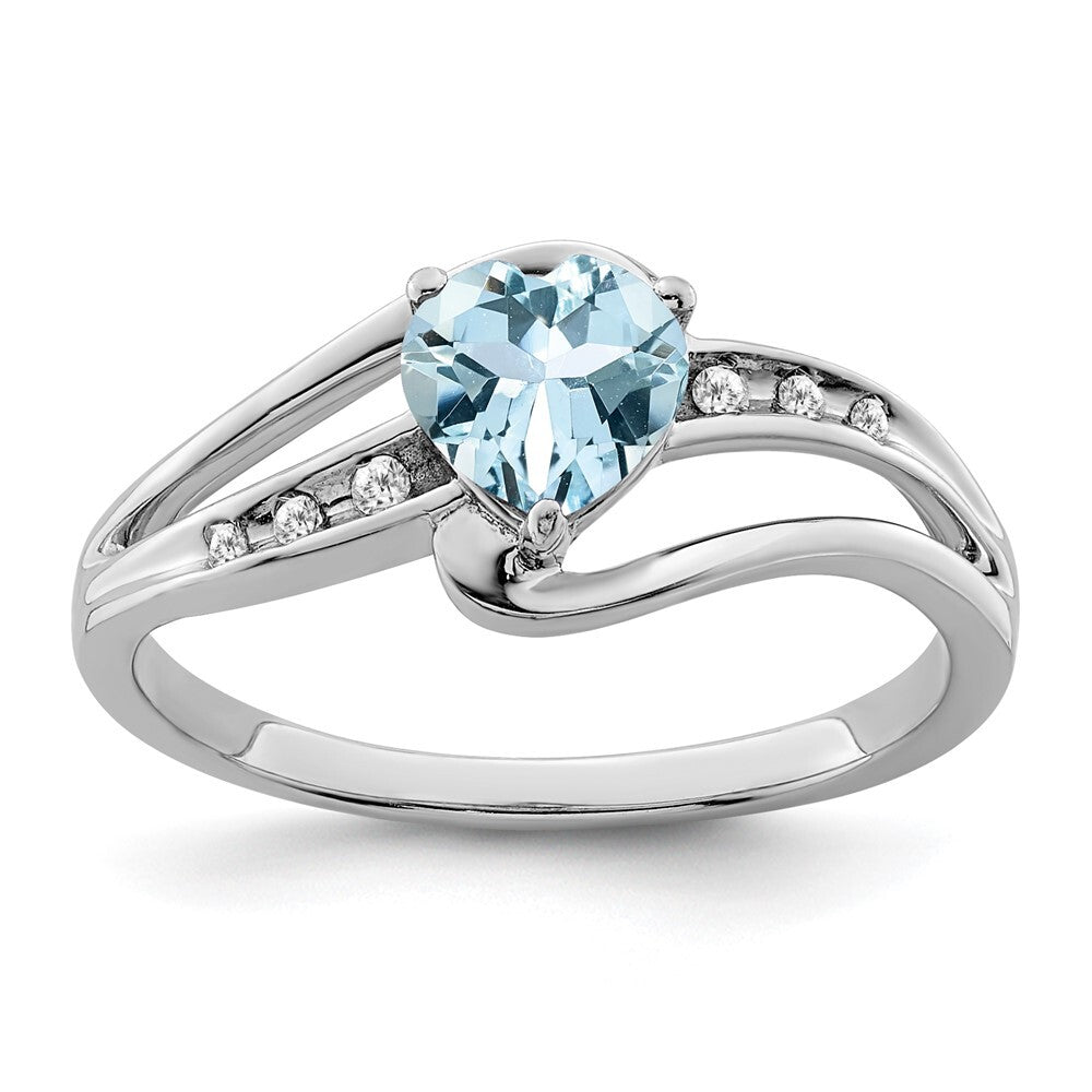 Sterling Silver Rhodium-plated Aquamarine and Diamond Ring Size 6