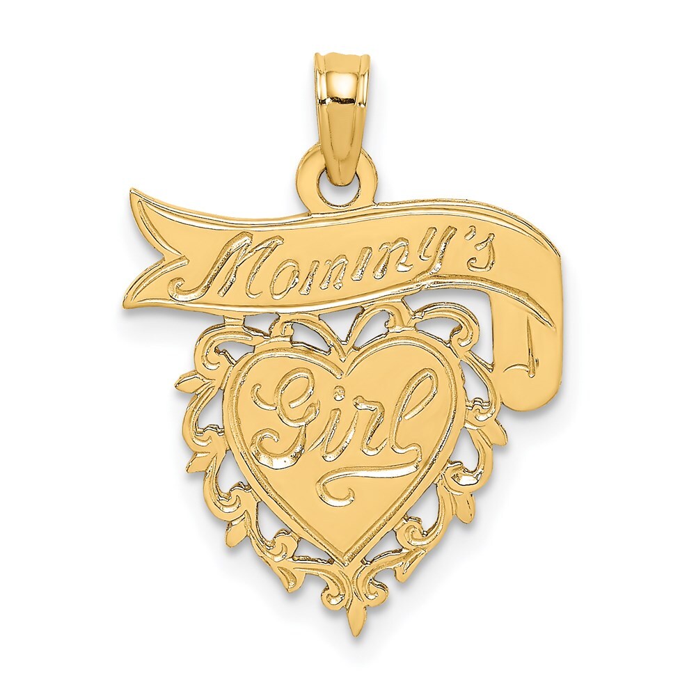 14k Yellow Gold MOMMY'S GIRL In Heart Banner Charm Pendant for Women