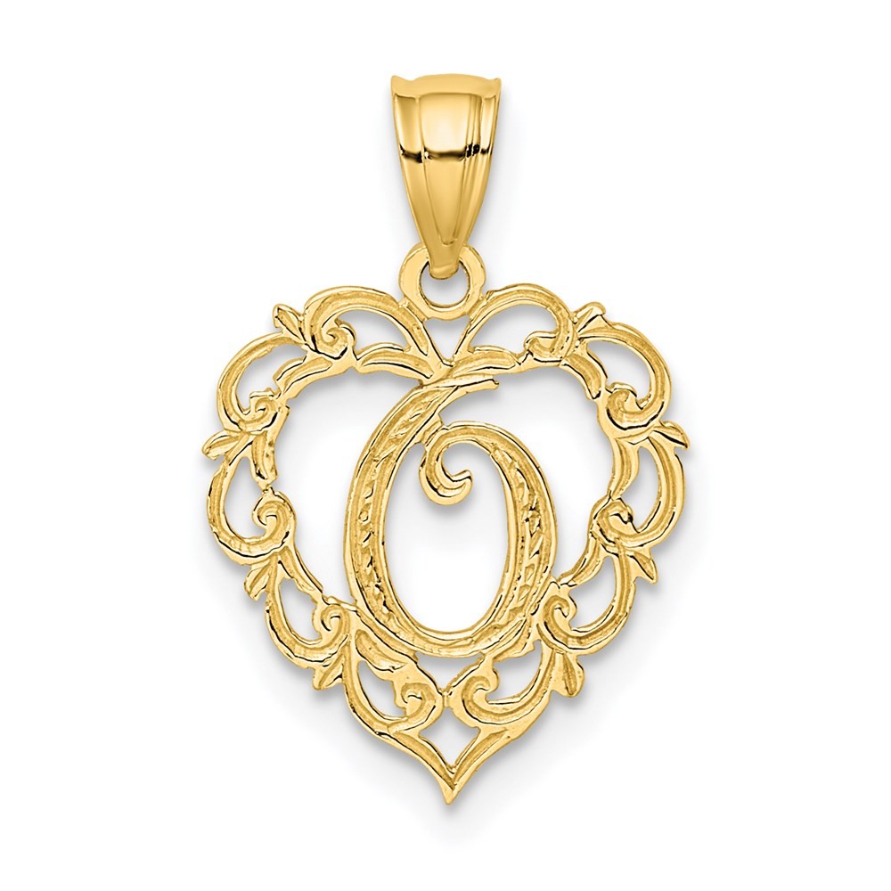 14k Yellow Gold Heart Script Letter O Initial Charm