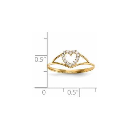 14K Yellow Gold CZ Heart Ring Size 7