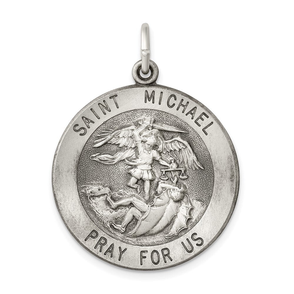 Sterling Silver Antiqued Saint Michael Medal Pendant