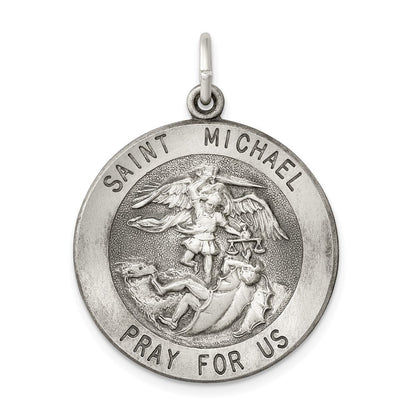 Sterling Silver Antiqued Saint Michael Medal Pendant