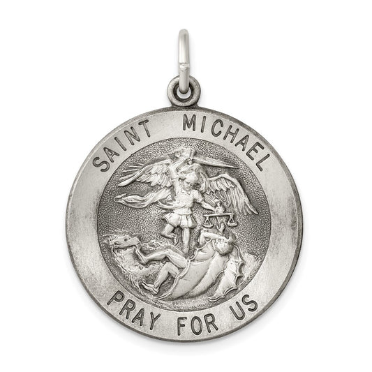 Sterling Silver Antiqued Saint Michael Medal Pendant