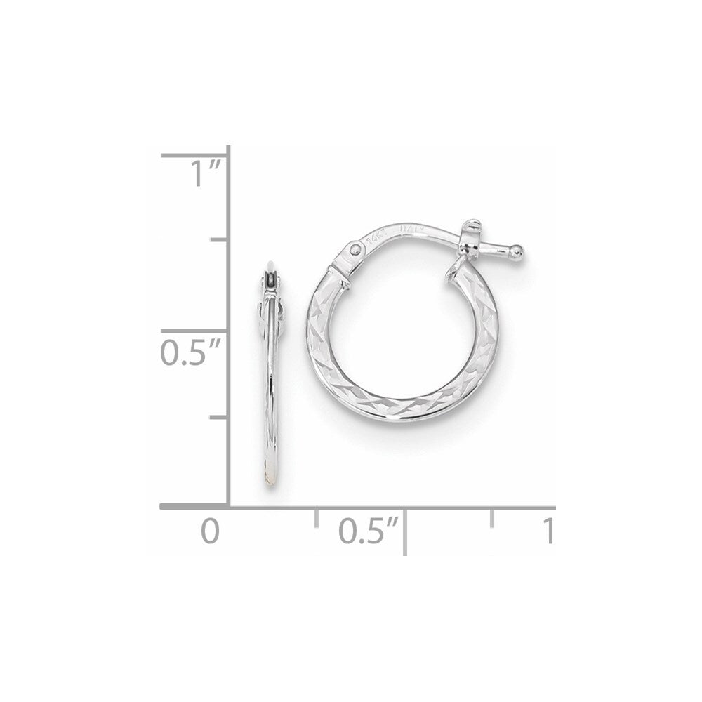 14k White Gold Polished and Diamond-cut Hoop Earrings Gift for Women