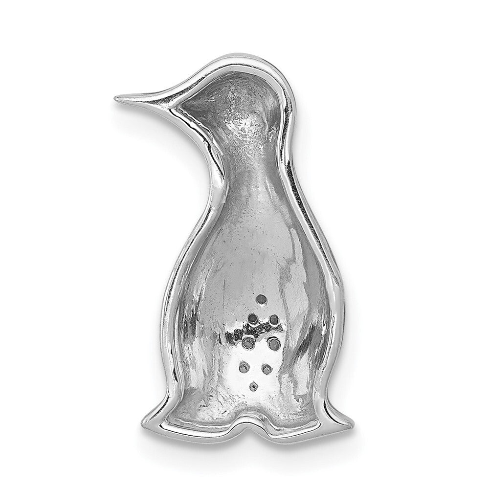 14k White Gold  Black Rhodium Diamond Penguins Chain Slide Pendant for Women