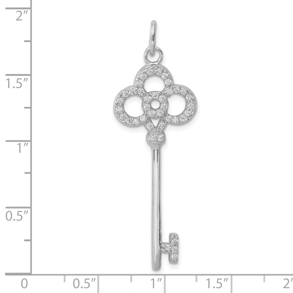 Sterling Silver Rhodium-plated Cubic Zirconia Key Pendant