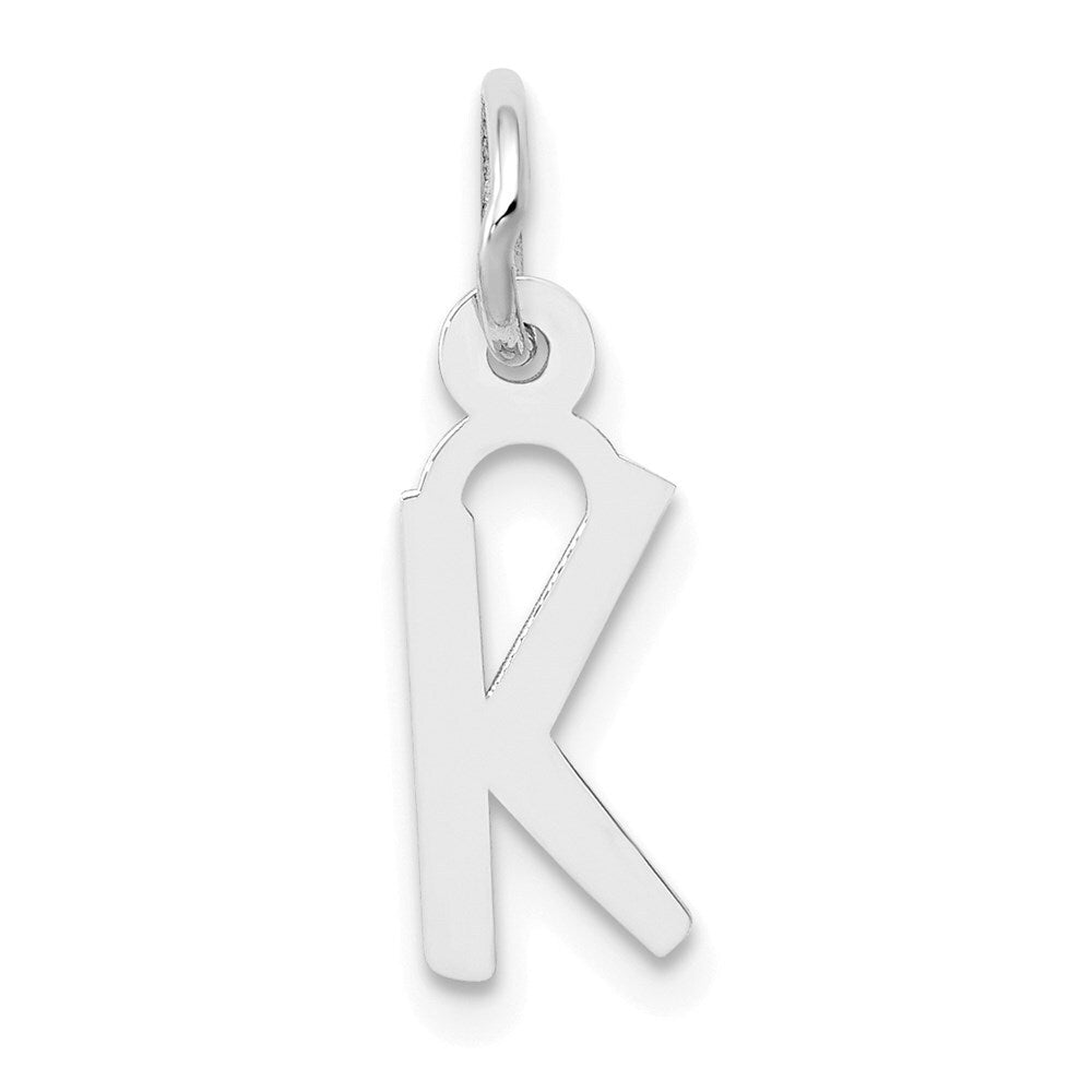 14k White Gold Small Slanted Block Letter K Initial Charm Pendant for Women