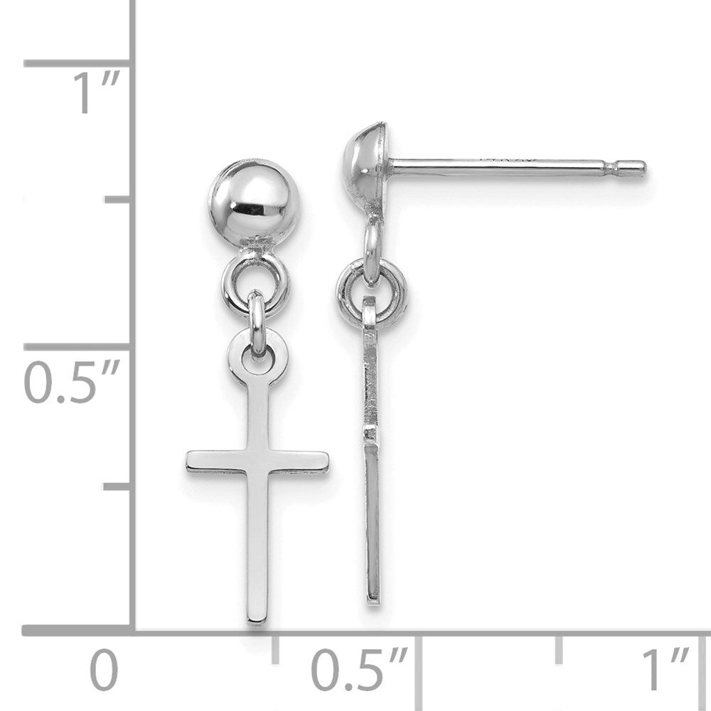 14k White Gold Polished Cross Dangle Earrings Gift for Women