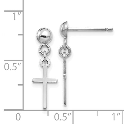 14k White Gold Polished Cross Dangle Earrings Gift for Women