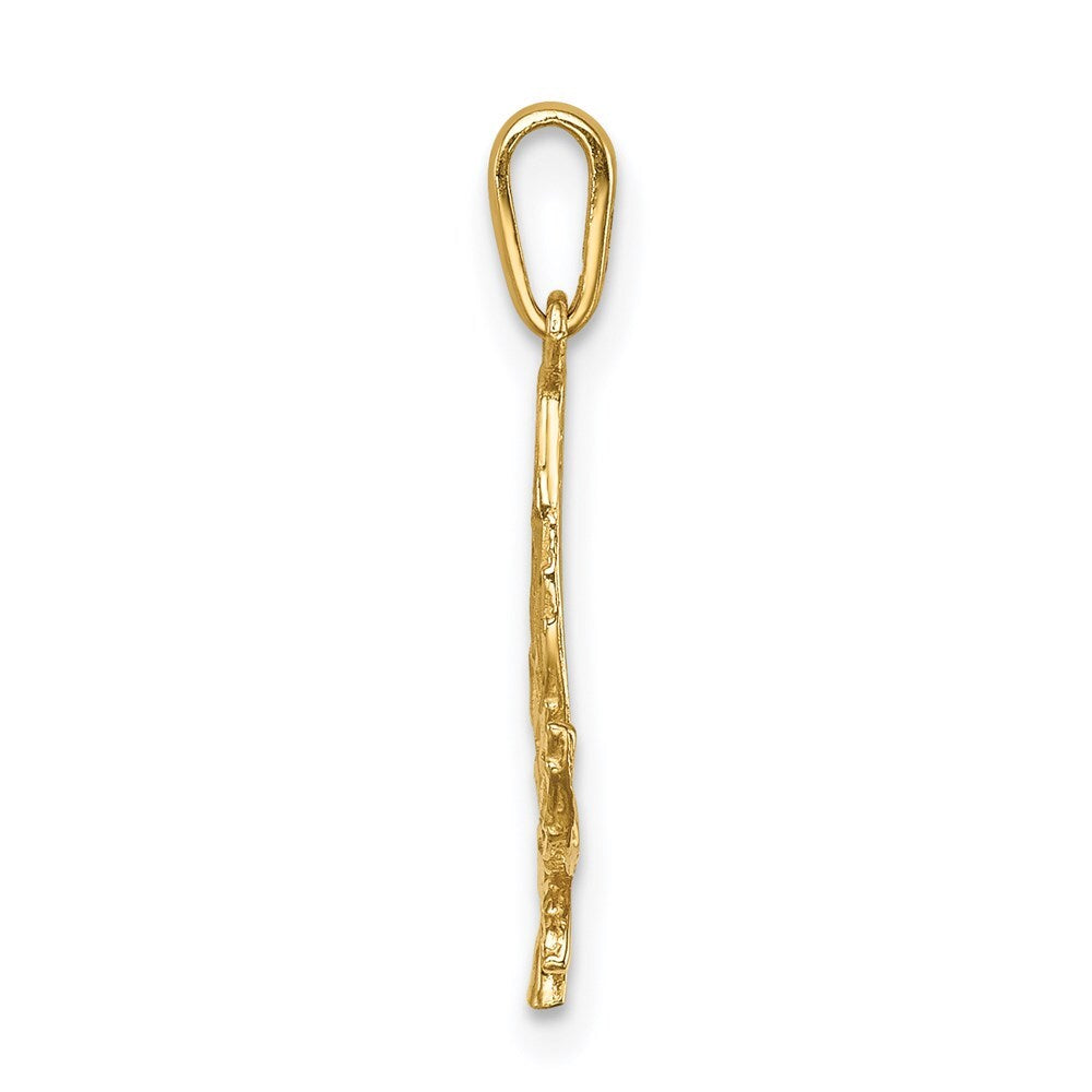 14k Yellow Gold Diamond-Cut Leaf Pendant for Women