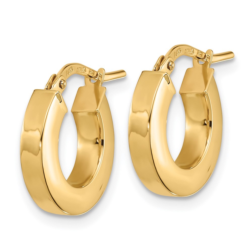 14k Yellow Gold Polished 3mm Square Tube Hoop Earrings