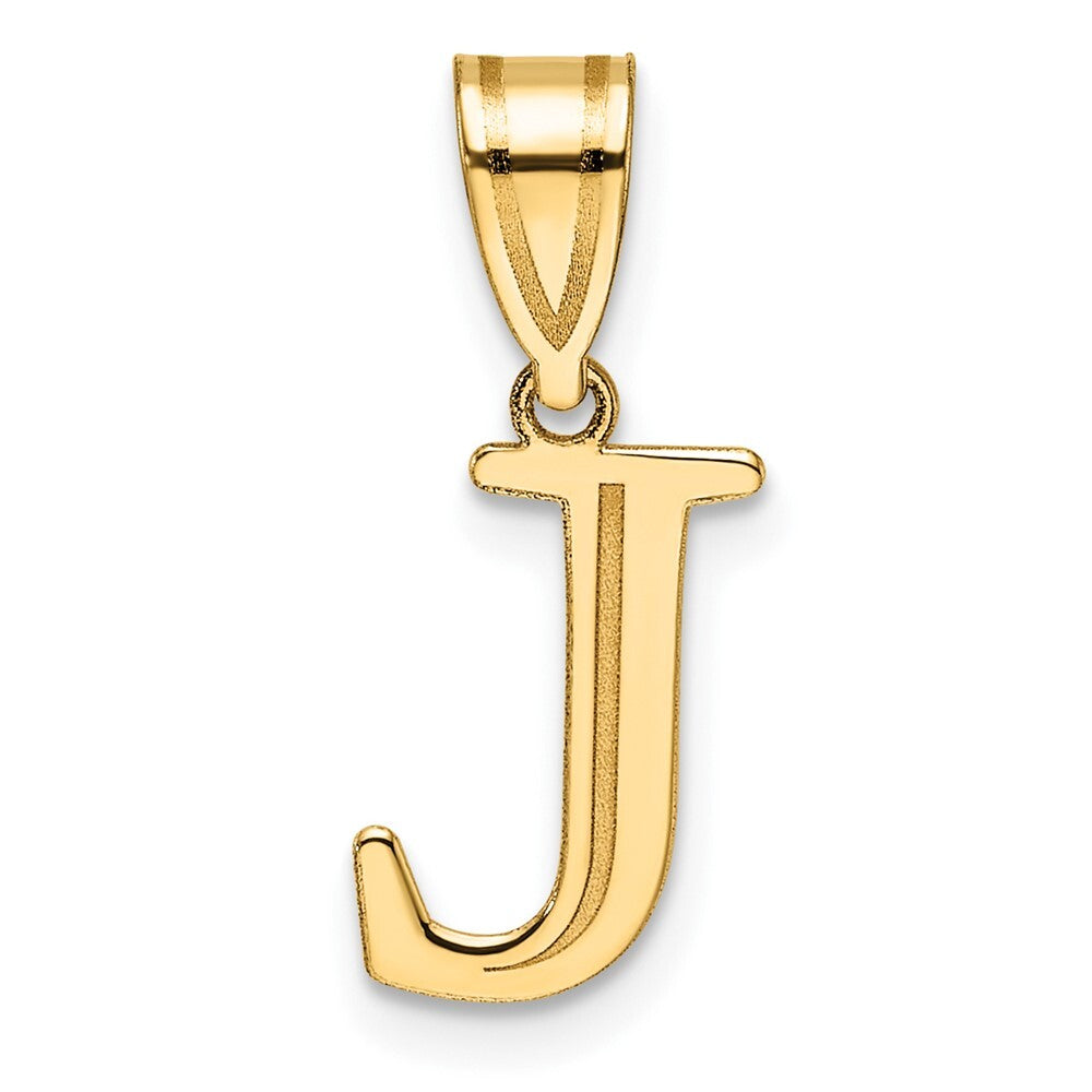 14k Yellow Gold Polished Etched Letter J Initial Pendant for Women