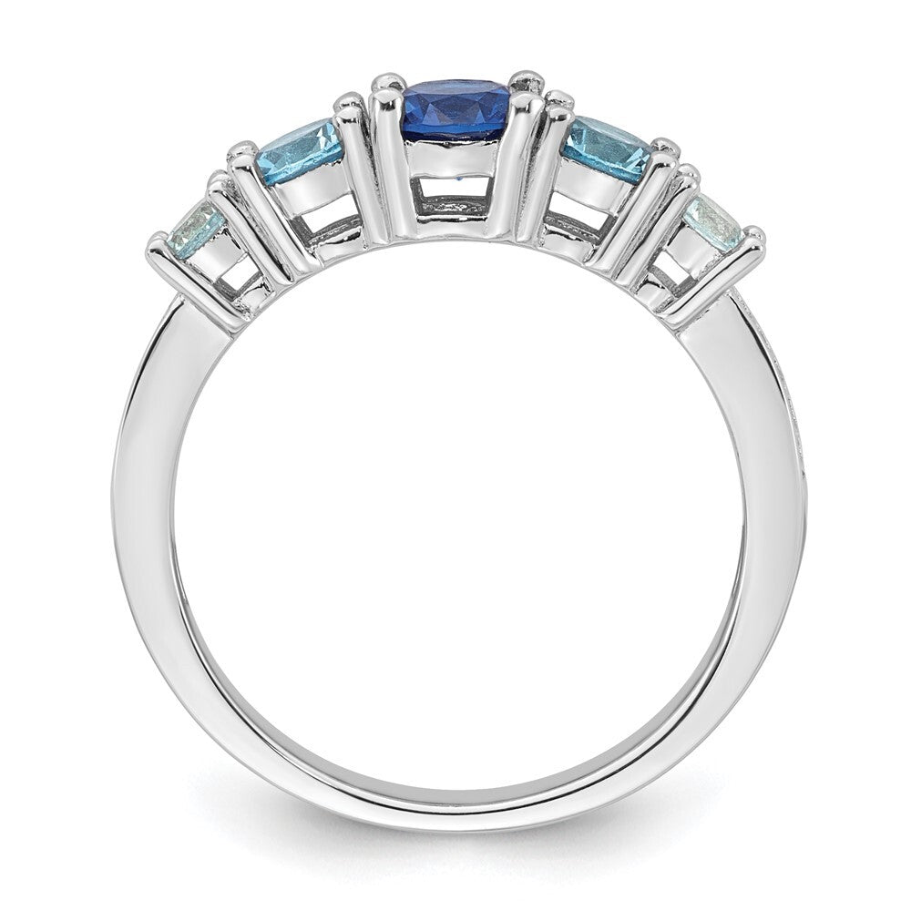Sterling Silver Polished Cubic Zirconia Spinel & Aquamarine Ring Size 7