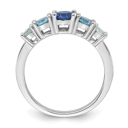 Sterling Silver Polished Cubic Zirconia Spinel & Aquamarine Ring Size 7