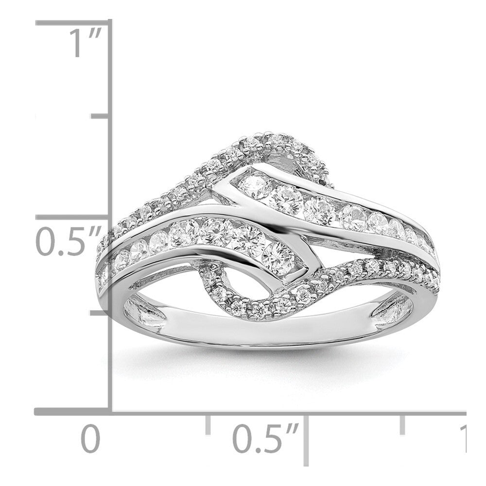 Sterling Silver Rhodium-plated Twist CZ Ring Size 6