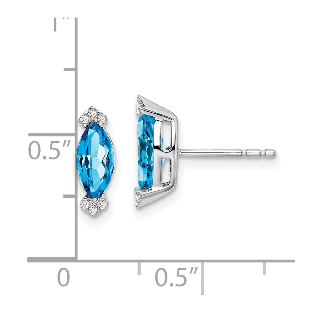 14k White Gold Marquise Blue Topaz and Diamond Stud Earrings Gift for Women