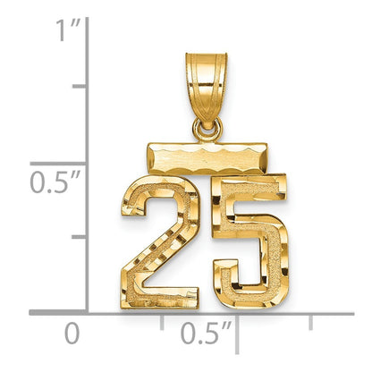 14k Yellow Gold Small Brushed Diamond-cut Number 25 Charm