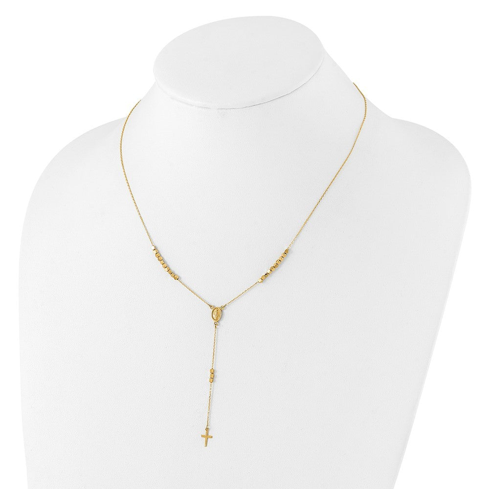 14k Yellow Gold  Miraculous Medal and Cross Rosary Design 17.75" Y-Drop Necklace