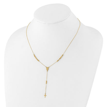14k Yellow Gold  Miraculous Medal and Cross Rosary Design 17.75" Y-Drop Necklace