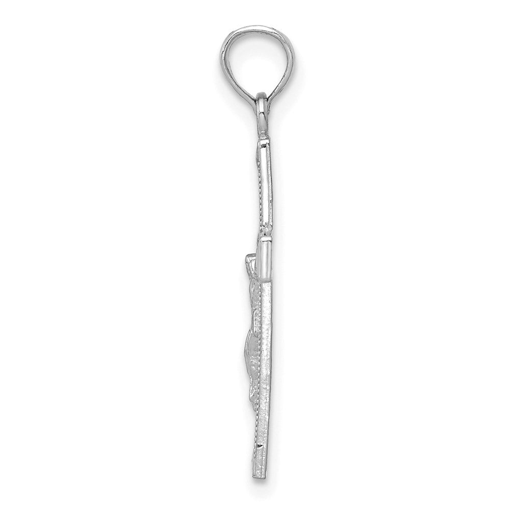 14K White Gold Beveled Tipped Crucifix Pendant