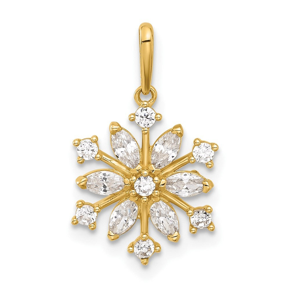 14k Yellow Gold Polished CZ Snowflake Pendant