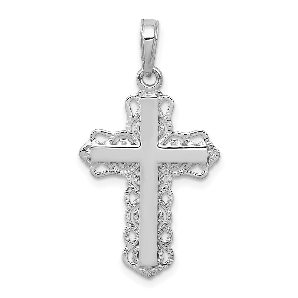 14k White Gold Lace Trim Cross Pendant for Women